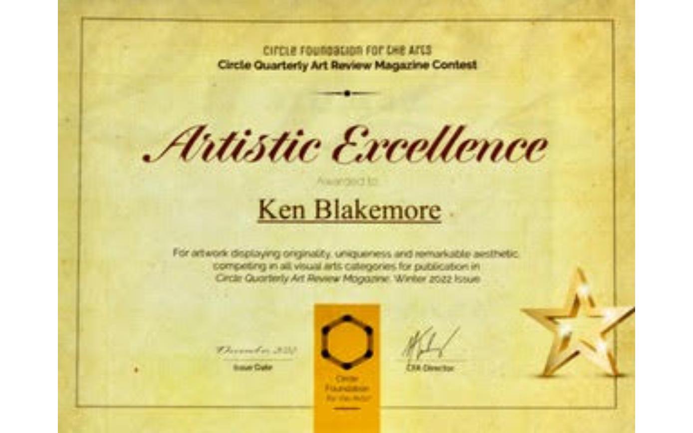 Artistic Excellence certificate from the Circle Quarterly Art Review Magazine Contest