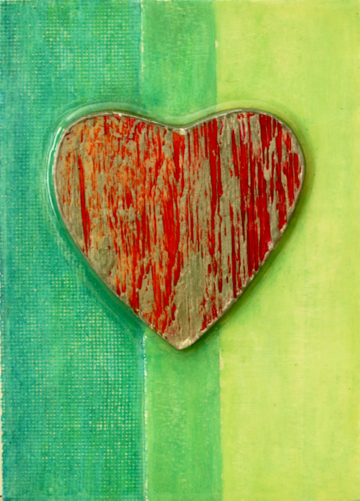 Red Marbled Heart on Green